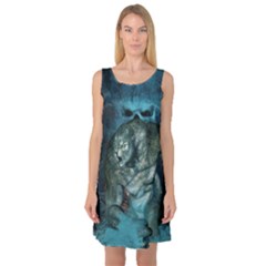 Aweome Troll With Skulls In The Night Sleeveless Satin Nightdress