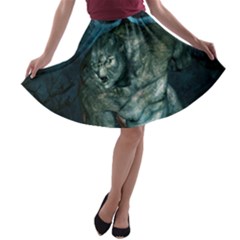 Aweome Troll With Skulls In The Night A-line Skater Skirt by FantasyWorld7