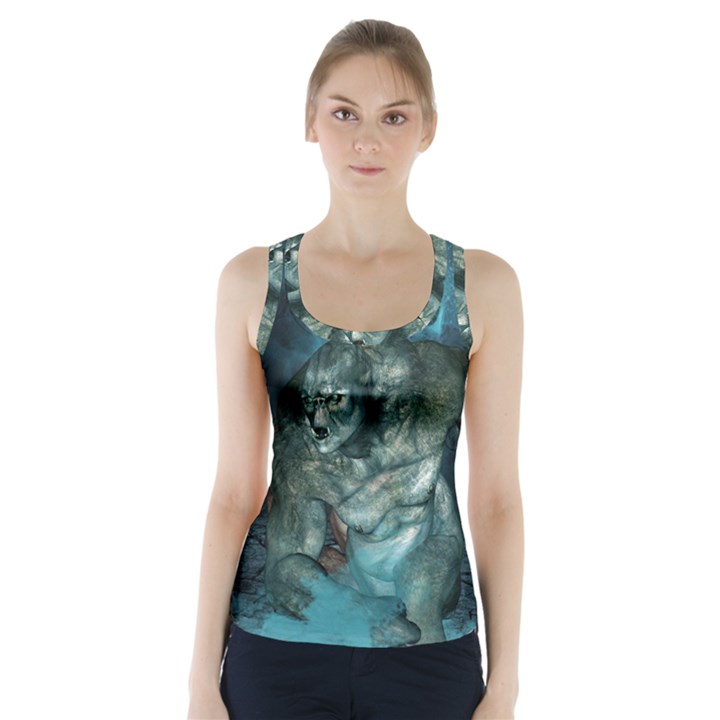 Aweome Troll With Skulls In The Night Racer Back Sports Top