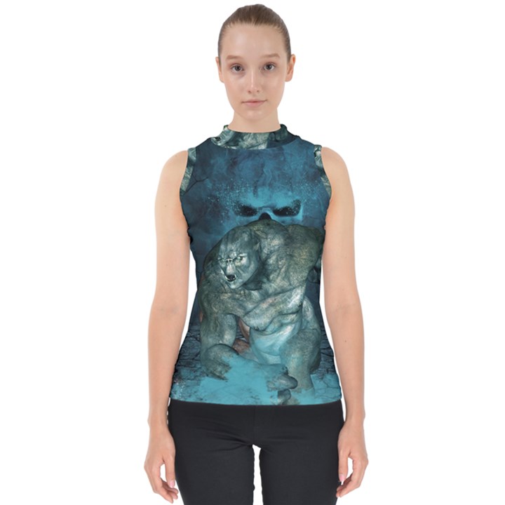 Aweome Troll With Skulls In The Night Mock Neck Shell Top