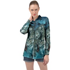 Aweome Troll With Skulls In The Night Long Sleeve Satin Shirt