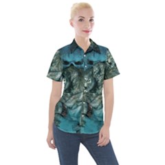 Aweome Troll With Skulls In The Night Women s Short Sleeve Pocket Shirt