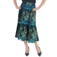 Aweome Troll With Skulls In The Night Midi Mermaid Skirt