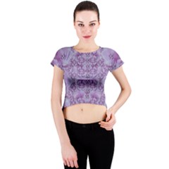 Baroque Fantasy Flowers Ornate Festive Crew Neck Crop Top by pepitasart