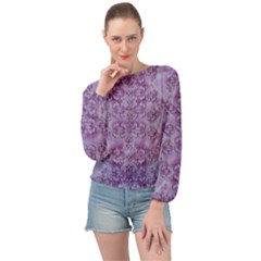 Baroque Fantasy Flowers Ornate Festive Banded Bottom Chiffon Top