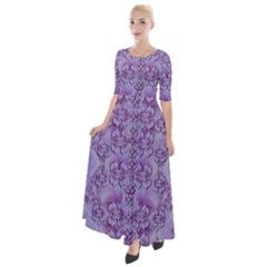 Baroque Fantasy Flowers Ornate Festive Half Sleeves Maxi Dress