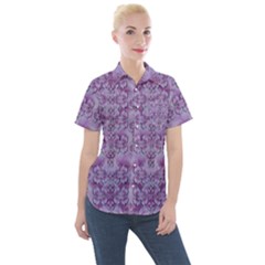 Baroque Fantasy Flowers Ornate Festive Women s Short Sleeve Pocket Shirt