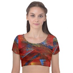 Electric Guitar Velvet Short Sleeve Crop Top  by WILLBIRDWELL