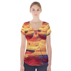 Rainbow Waves Short Sleeve Front Detail Top by WILLBIRDWELL