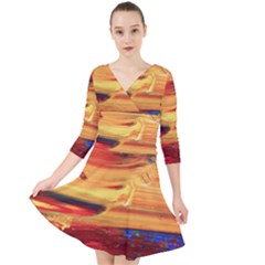 Rainbow Waves Quarter Sleeve Front Wrap Dress