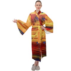 Rainbow Waves Maxi Tie Front Velour Kimono by WILLBIRDWELL