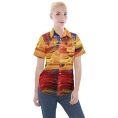 Rainbow Waves Women s Short Sleeve Pocket Shirt