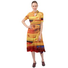 Rainbow Waves Keyhole Neckline Chiffon Dress