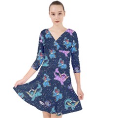 Water Type Quarter Sleeve Front Wrap Dress by Mezalola