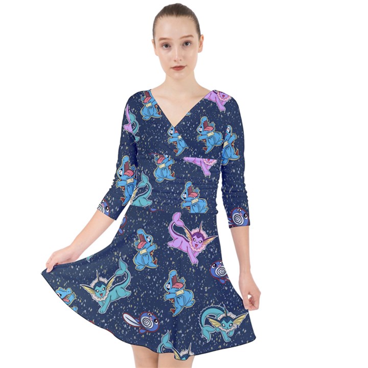 water type Quarter Sleeve Front Wrap Dress