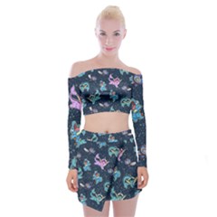 Water Type Off Shoulder Top With Mini Skirt Set by Mezalola