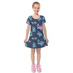 Water Type Kids  Short Sleeve Velvet Dress by Mezalola