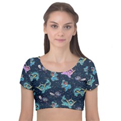 Water Type Velvet Short Sleeve Crop Top  by Mezalola