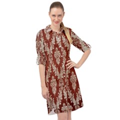 Baroque Mill Fabric Long Sleeve Mini Shirt Dress