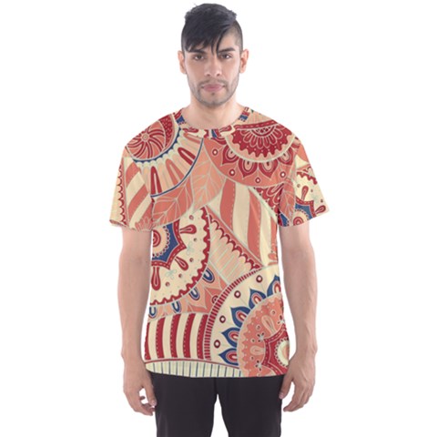 Pop Art Paisley Flowers Ornaments Multicolored 4 Men s Sports Mesh Tee by EDDArt