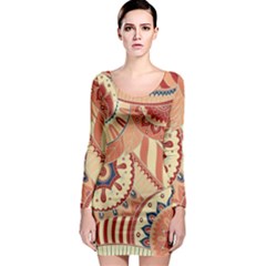 Pop Art Paisley Flowers Ornaments Multicolored 4 Long Sleeve Bodycon Dress by EDDArt