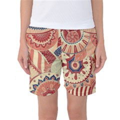 Pop Art Paisley Flowers Ornaments Multicolored 4 Women s Basketball Shorts by EDDArt