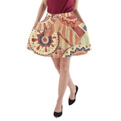 Pop Art Paisley Flowers Ornaments Multicolored 4 A-line Pocket Skirt by EDDArt