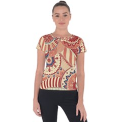 Pop Art Paisley Flowers Ornaments Multicolored 4 Short Sleeve Sports Top  by EDDArt