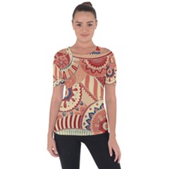 Pop Art Paisley Flowers Ornaments Multicolored 4 Shoulder Cut Out Short Sleeve Top by EDDArt