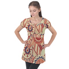 Pop Art Paisley Flowers Ornaments Multicolored 4 Puff Sleeve Tunic Top by EDDArt