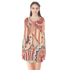 Pop Art Paisley Flowers Ornaments Multicolored 4 Long Sleeve V-neck Flare Dress by EDDArt