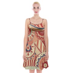 Pop Art Paisley Flowers Ornaments Multicolored 4 Spaghetti Strap Velvet Dress by EDDArt