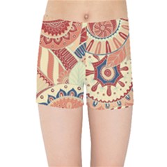 Pop Art Paisley Flowers Ornaments Multicolored 4 Kids  Sports Shorts by EDDArt