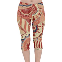 Pop Art Paisley Flowers Ornaments Multicolored 4 Velvet Capri Leggings  by EDDArt