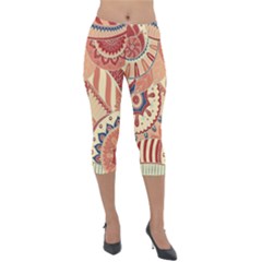 Pop Art Paisley Flowers Ornaments Multicolored 4 Lightweight Velour Capri Leggings  by EDDArt