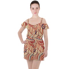 Pop Art Paisley Flowers Ornaments Multicolored 4 Ruffle Cut Out Chiffon Playsuit by EDDArt