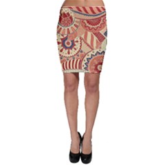 Pop Art Paisley Flowers Ornaments Multicolored 4 Background Solid Dark Red Bodycon Skirt by EDDArt