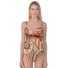 Pop Art Paisley Flowers Ornaments Multicolored 4 Background Solid Dark Red Camisole Leotard 