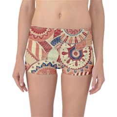 Pop Art Paisley Flowers Ornaments Multicolored 4 Background Solid Dark Red Boyleg Bikini Bottoms by EDDArt