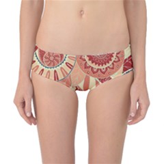 Pop Art Paisley Flowers Ornaments Multicolored 4 Background Solid Dark Red Classic Bikini Bottoms by EDDArt