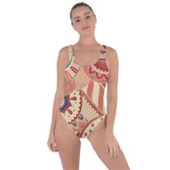 Pop Art Paisley Flowers Ornaments Multicolored 4 Background Solid Dark Red Bring Sexy Back Swimsuit by EDDArt