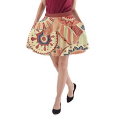 Pop Art Paisley Flowers Ornaments Multicolored 4 Background Solid Dark Red A-line Pocket Skirt by EDDArt