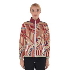 Pop Art Paisley Flowers Ornaments Multicolored 4 Background Solid Dark Red Winter Jacket by EDDArt