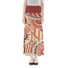 Pop Art Paisley Flowers Ornaments Multicolored 4 Background Solid Dark Red Full Length Maxi Skirt by EDDArt