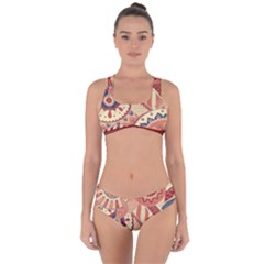 Pop Art Paisley Flowers Ornaments Multicolored 4 Background Solid Dark Red Criss Cross Bikini Set by EDDArt