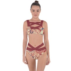 Pop Art Paisley Flowers Ornaments Multicolored 4 Background Solid Dark Red Bandaged Up Bikini Set  by EDDArt