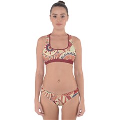 Pop Art Paisley Flowers Ornaments Multicolored 4 Background Solid Dark Red Cross Back Hipster Bikini Set by EDDArt