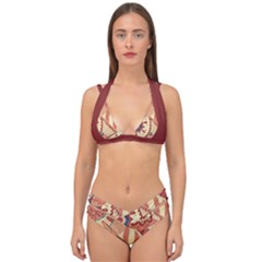 Pop Art Paisley Flowers Ornaments Multicolored 4 Background Solid Dark Red Double Strap Halter Bikini Set by EDDArt