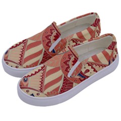 Pop Art Paisley Flowers Ornaments Multicolored 4 Background Solid Dark Red Kids  Canvas Slip Ons by EDDArt