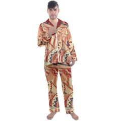 Pop Art Paisley Flowers Ornaments Multicolored 4 Background Solid Dark Red Men s Satin Pajamas Long Pants Set by EDDArt